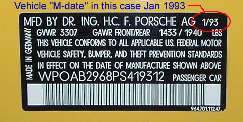 The “M-date” on the dataplate on the drivers door jam