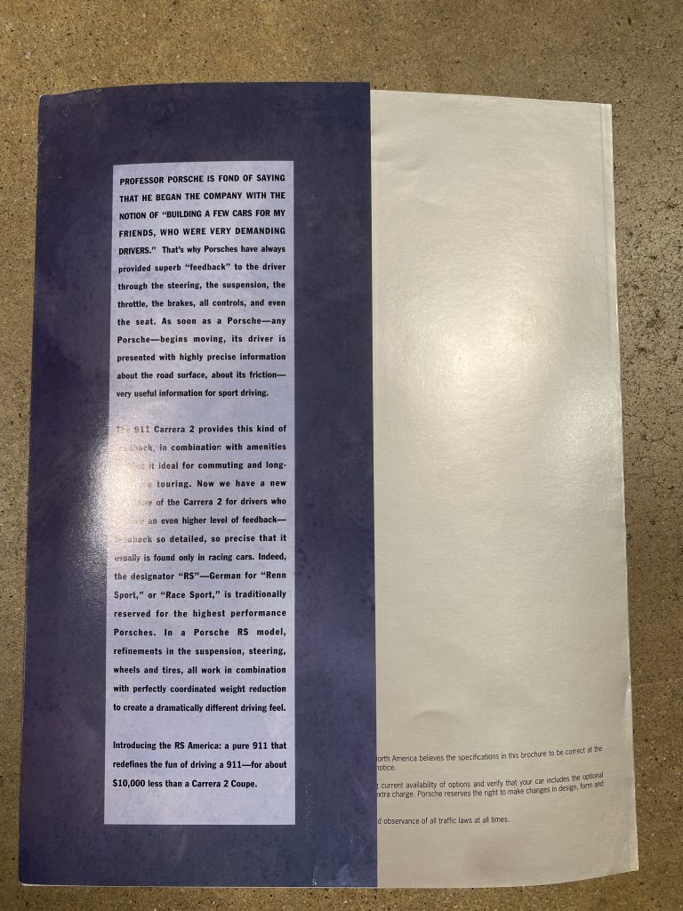 Back Side of RS America Sales Brochure